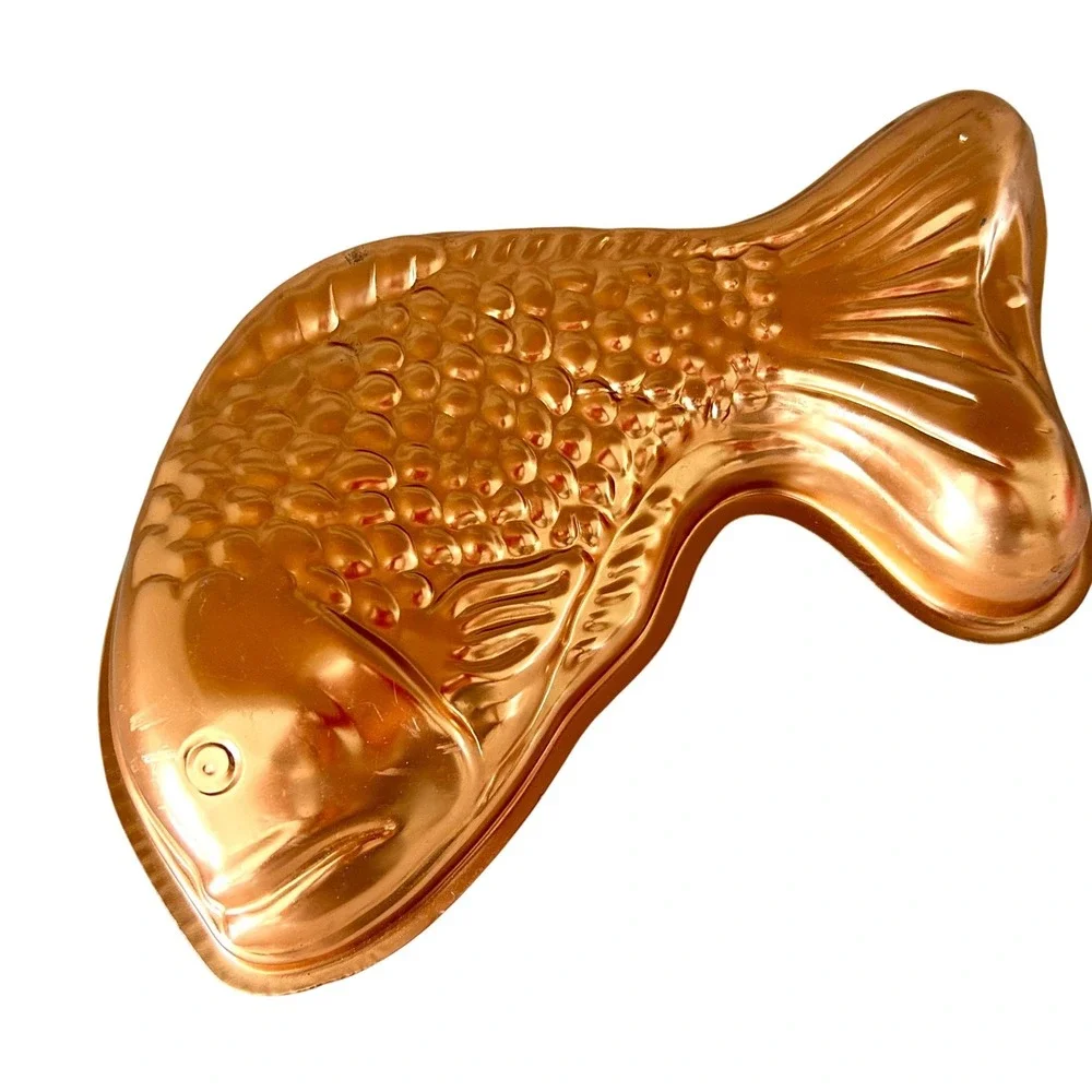 Vintage Copper Fish Mold Wall Hanging Kitchen Decor Rustic Farmhouse Gelatin Pan